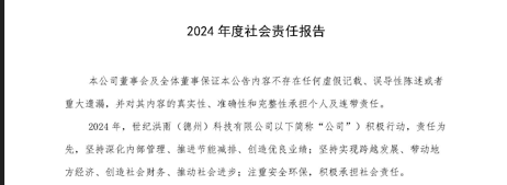 世纪洪雨（德州）科技有限公司2024年度社会责任报告